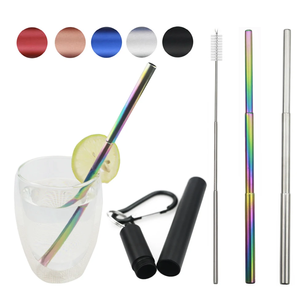 Travel Telescopic Drinking Straw Metal Straw Stainless Steel Cleaning Brush