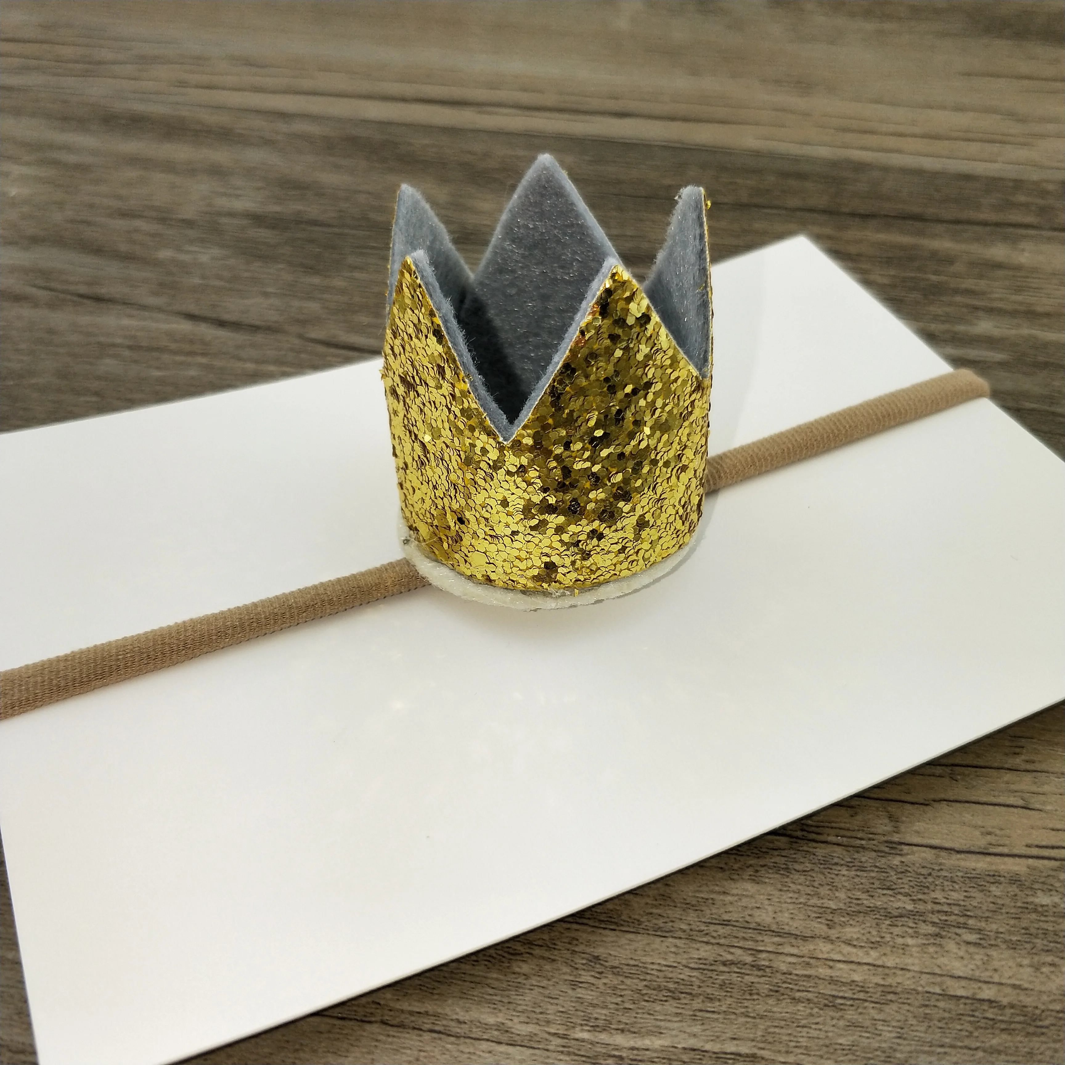 

Glitter Tiara Elastic Hairband Princess Girl Gold Crown Nylon Headband Head Band Christmas Gift party headwear for kids