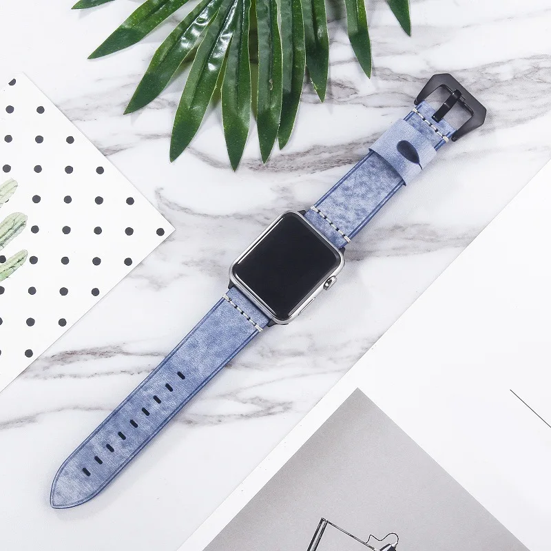 Кожаный ремешок с мраморным принтом для apple watch series 5 4 3 2pu кожаный сменный ремешок для apple iwatch 44 мм 42 мм 40 мм 38 мм - Цвет ремешка: Blue