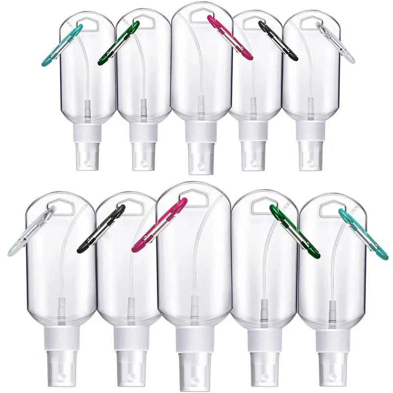 여행용 플라스틱 투명 키 체인 병 50 개 30ml 50ml, 화장품 리필 병용 플립 캡이 있는 누수 방지 스퀴즈 컨테이너