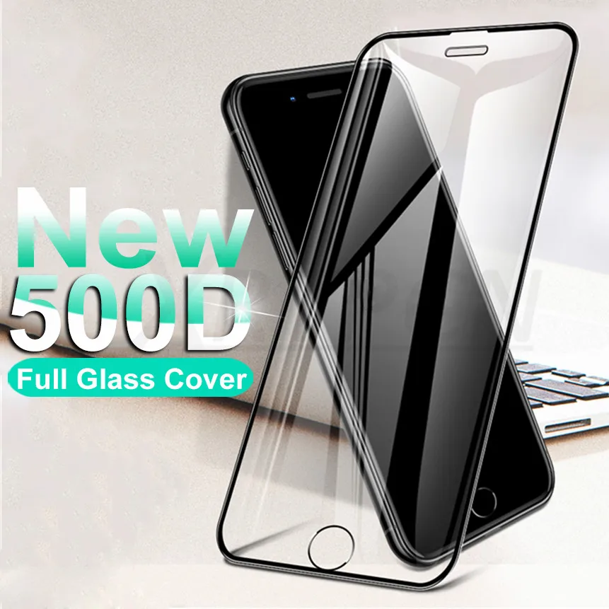 Cristal Protector curvado 500D para iphone SE 2020 6 6S 7 8 Plus, película de vidrio templado para iPhone X XR 11 Pro XS Max