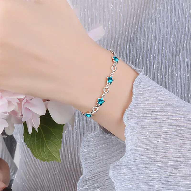 Bague Ringen, корейский темпераментный стиль, простой Аквамариновый браслет для женщин, нежные голубые звезды, серебро 925, ювелирные изделия, для повседневного отдыха