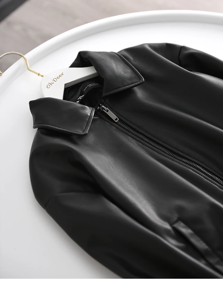 Women Black PU Leather Jacket New Women Long Sleeve Zipper Leather Baseball Jackets Autumn Outwear Coats biker jacket