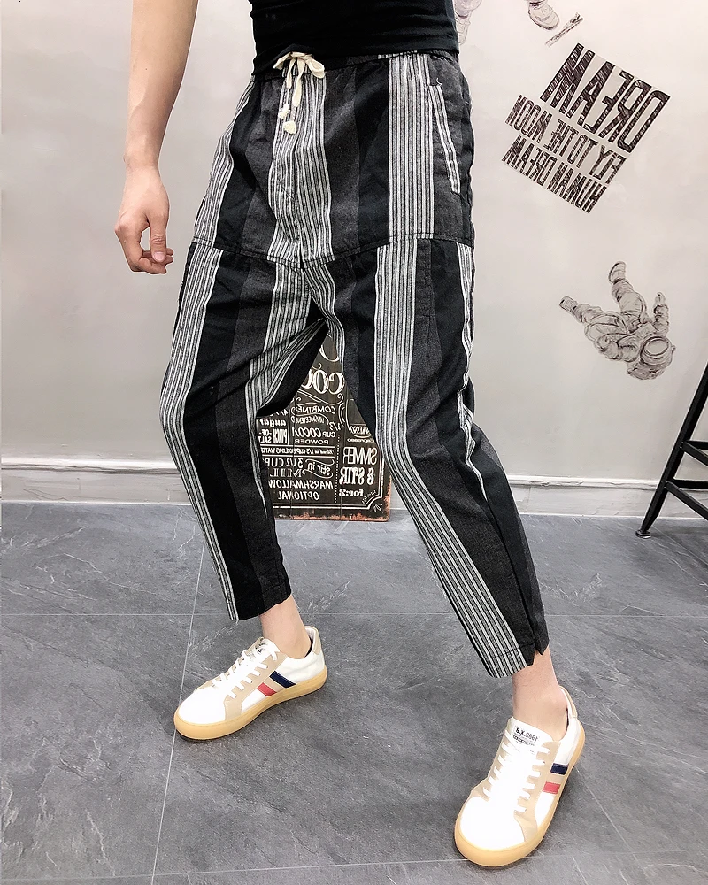 Zomer Dunne Streep Сращивание Haren Broek Mannelijke уличная Broek хип-хоп повседневные Broek джоггеры Broek Heren Antalon Homme