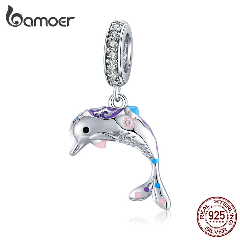 bamoer Silver 925 Dolpin Animal Pendant Charm for Women Jewelry Making Fit Bracelet Necklace Sterling Silver Accessories BSC159