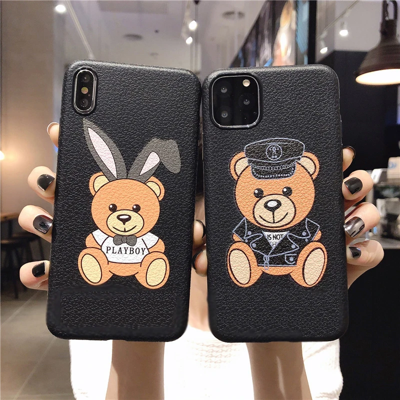 Кожаный чехол с рисунком медведя для iPhone 11 Pro Max силиконовый телефона 7 6 6s Plus чехлы