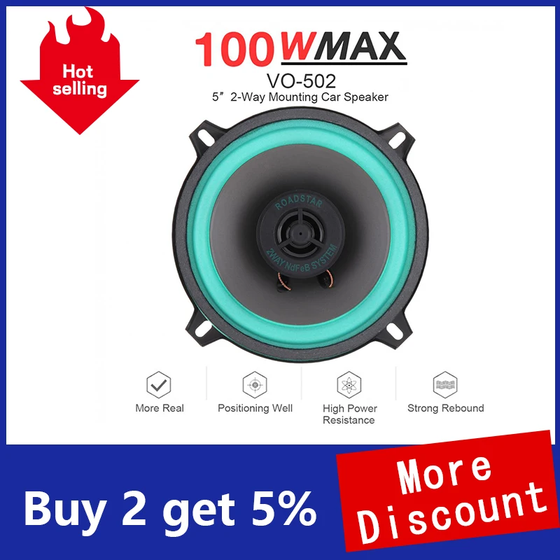 1pcs 5 Inch 100w Car Hifi Coaxial Speaker Vehicle Door Auto Audio Music