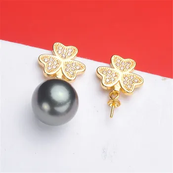 

S925 Sterling Silver Flash Design Pearl Earrings Holder Women DIY Pearl Earrings Components Silver Gold Color