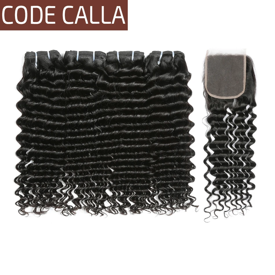 

Code Calla Peruvian Deep Wave Unprocessed Raw Virgin Human Hair Bundles Extensions With Lace Closure Natural Color For Salon