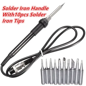 

Electric Soldering Iron Handle + 10Pcs Welding Head Solder Iron Tips For Saike 852D 909D 8586 952 936 Rework Station