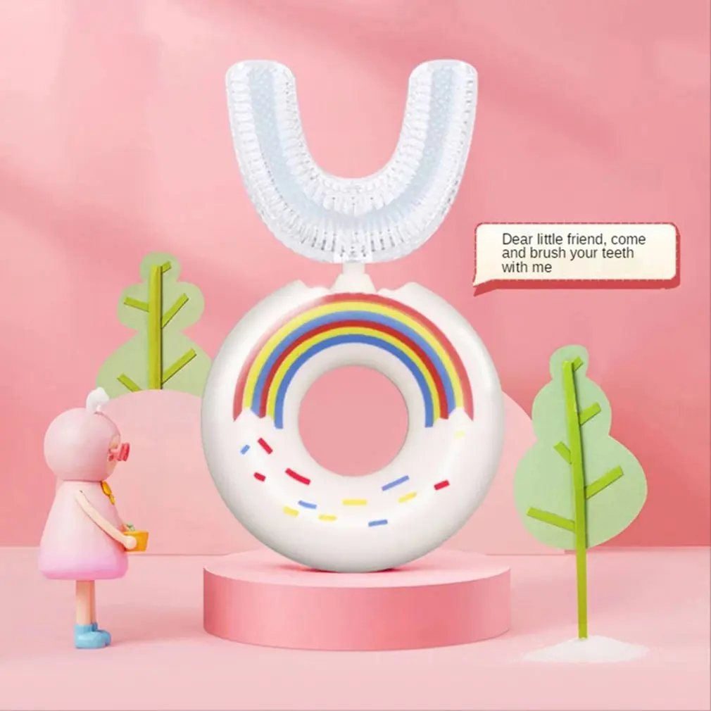 Children 360 Degree Doughnut Manual Toothbrush Kids Silicone U-shaped Tooth Brush Cartoon Gift For 2-6-12 Years Old 3