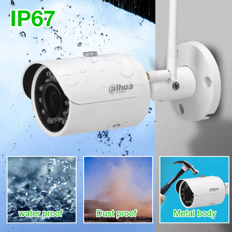 Dahua Wifi IP Camera IPC-HFW1435S-W 4MP Network cctv Bullet cam Support H.265 IR 30m IP67 IK10 SD card Waterproof ONVIF P2P