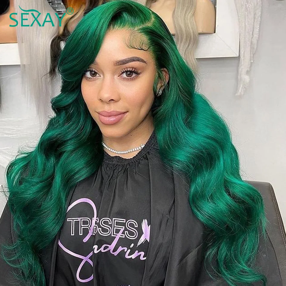 Sexay Green Lace Front Wig Pre Plucked Hd Transparent Lace Frontal Wigs