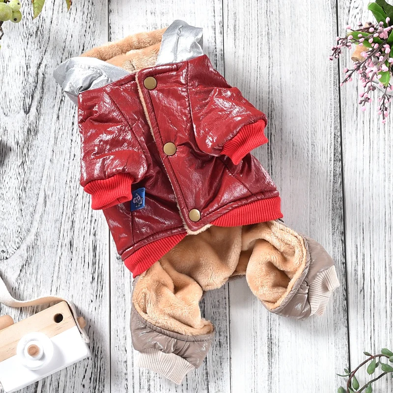 Bright Leather Luxury Overalls For Dogs Winter Senior Parkas Down Pet Snow Hoodie Costumes Small Medium Animal Bichon Clothing