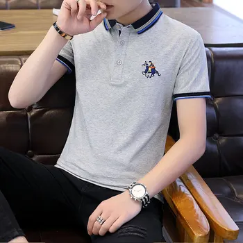 

ZHIJING MEN'S Lapel Pure Cotton Embroidered Short-sleeved Top T-shirt Men's Short Sleeve Clothes Men's T-Shirt