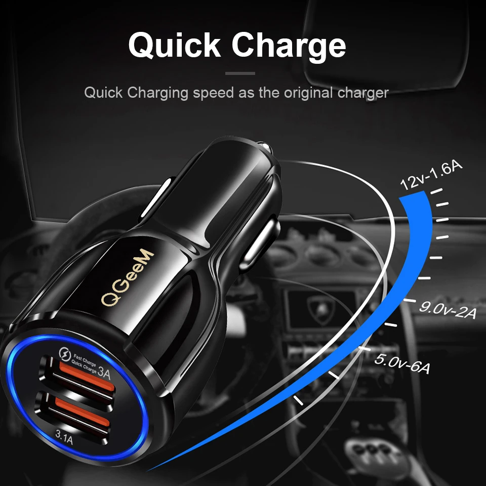 usb c power adapter 20w QGEEM Dual USB QC 3.0 Car Charger Quick Charge 3.0 Phone Charging Car Fast Charger 2Ports USB Portable Charger for iPhone Xiaom quick charge 2.0