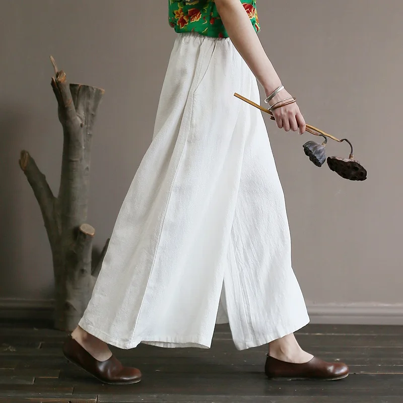 

Artistic women's clothing spring and autumn cotton linen original vintage harun pants wide leg pants linen casual skirt pants ni