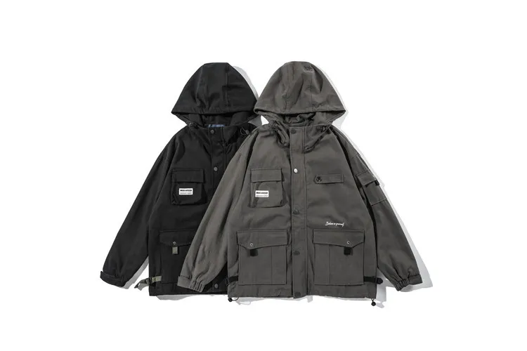 

City Where the Product Autumn New Style Origional Japanese-style Multi-pockets MEN'S Labor Jacket Hooded Men'S Wear