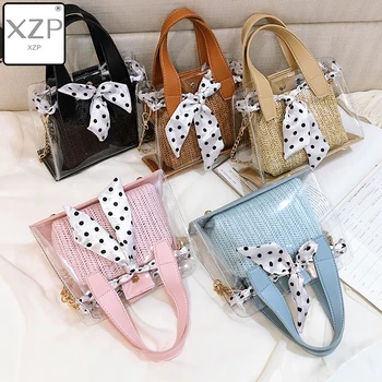 

XZP сумка лето 2020 PVC Ribbon Transparent Bag Straw Summer Beach Bag Ladies Handbags Crossbody Bags for Women Purse Sac femme