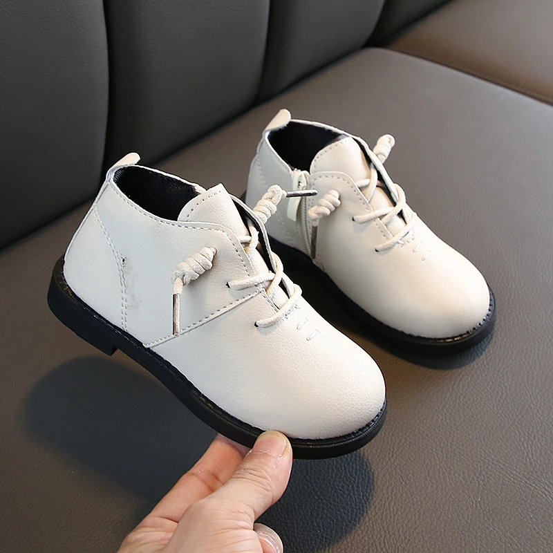 Г. Обувь из искусственной кожи на шнуровке Повседневная дышащая обувь без шнуровки на мягкой подошве Свадебные Вечерние кожаные туфли для детей европейские размеры 21-30 - Цвет: Белый