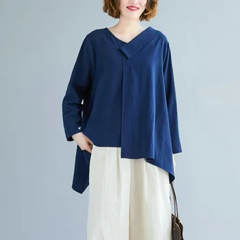 

Johnature 2020 Spring Summer Korean V-neck Irregular Solid Color Loose Women Shirts New Casual Simple 4 Colors Female Blouses