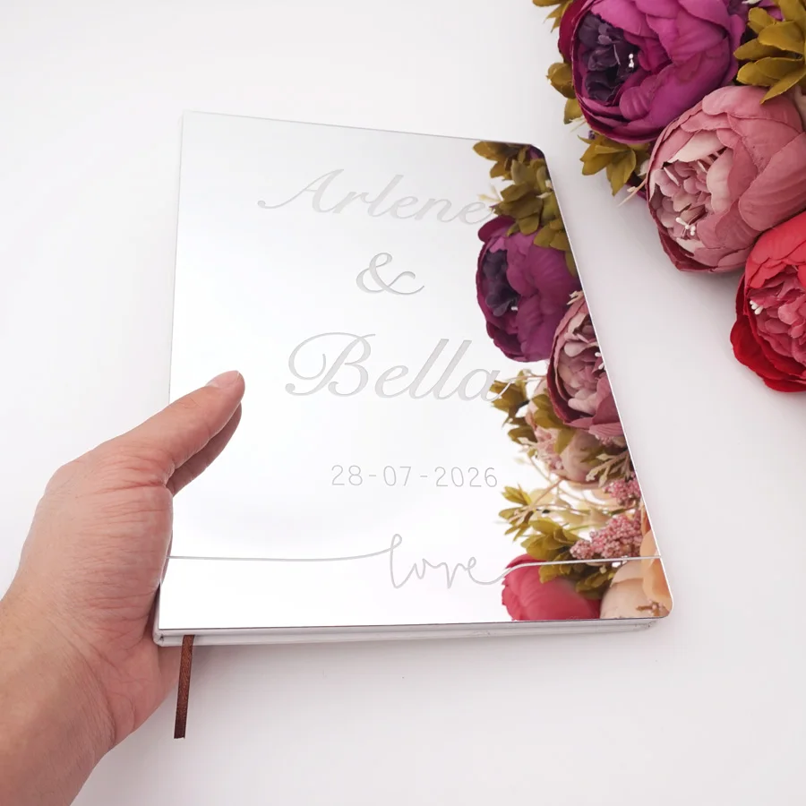 Acrylic Mirror Engraved Wedding Signature Guest Book Love Script Personalized Bridal Shower Marriage Gift