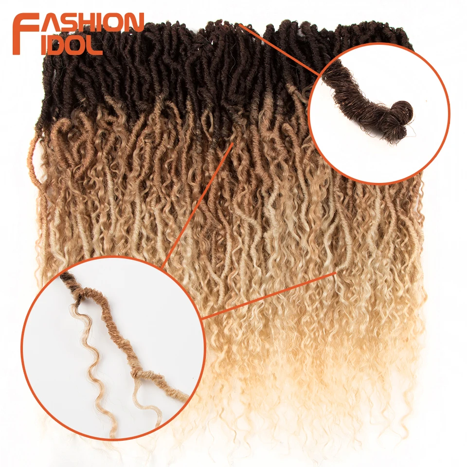 

FASHION IDOL 20 Inch Soft Faux Locs Curly Crochet Braids Synthetic Hair Extensions Ombre Brown Kinky Curly Afro Hair For Women