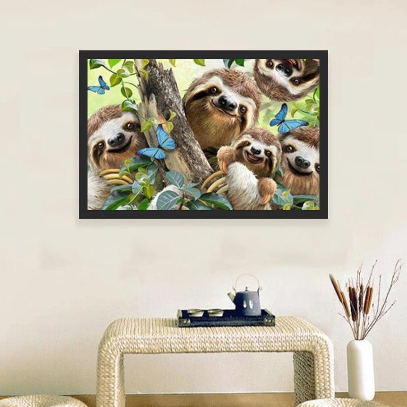 

Diy Diamond Embroidery 5D Diamond Painting Full Embroidery Sloth Selfie Square Animal Series Home Decor