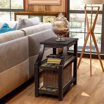 

Casual Chair Side End Table Retro Style Solid Wood+MDF Easy Assembly 2 Slotted Multi-Color Shelves
