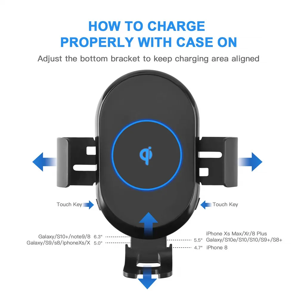 10 Вт Qi автомобильное беспроводное зарядное устройство 360 Вращение Авто зажимное свободное быстрое зарядное устройство для телефона с вентиляционным отверстием для iPhone X Xiaomi Mi 9