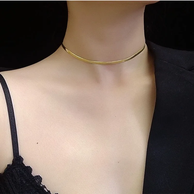 Gold Blade Chain Choker Necklace Women Sexy Flat Snake Jewelry Gift | Украшения и аксессуары