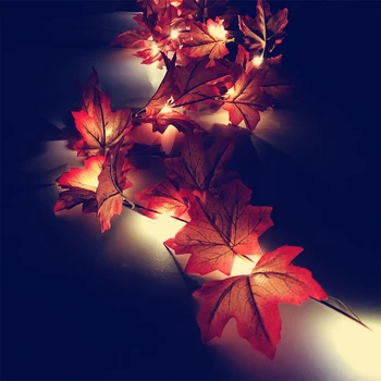 

2M 20LED Fairy LED Maple Leaves String Battery Powered Fall Autumn Plants Garland Fence Home Party Stair Railing Decoration