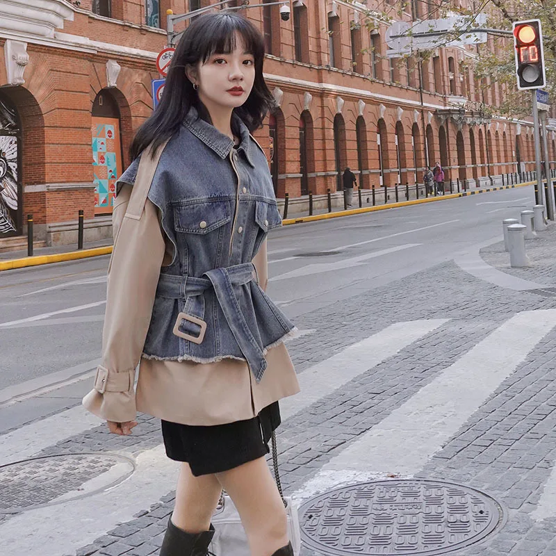 

Photo Shoot Cowboy Joint Sense of Design Coat Women's 2020 Spring And Autumn New Style Waist Hugging Loose Retro Hong Kong Style
