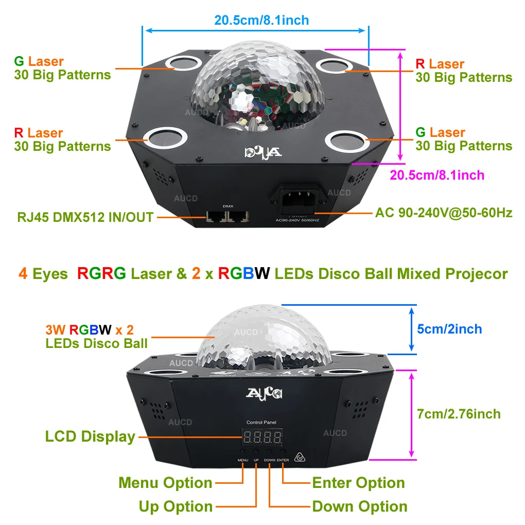 AUCD дистанционный 4 глаз 30 больших узоров RGRG лазерные огни микс RGBW светодиодный диско-шар DMX проектор лампа DJ вечерние шоу сценическое