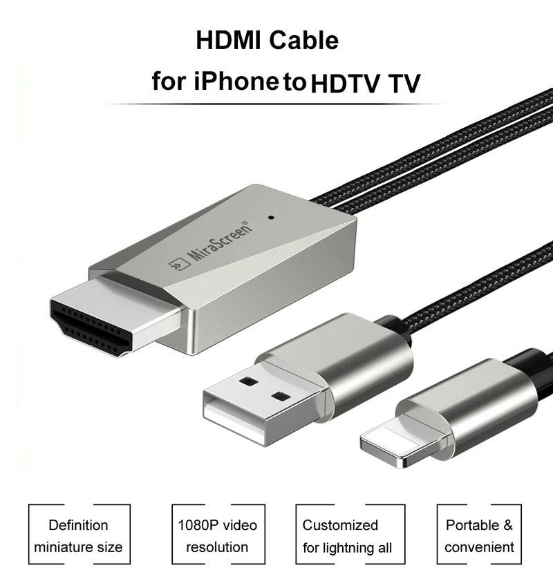 1pcs 8 Pin Lightning to HDMI HDTV AV Cable Adapter for iPhone 7plus i6S Plus 6 5