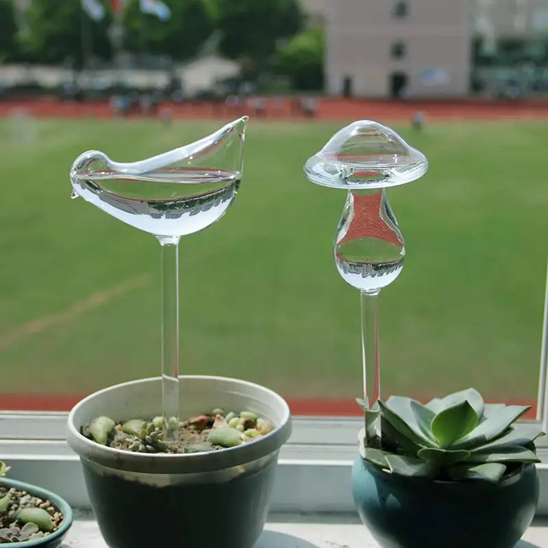 HOT Plant Watering Bulbs, Bird/Mushroom Design Hand-blown Glass Self Watering(Transparent