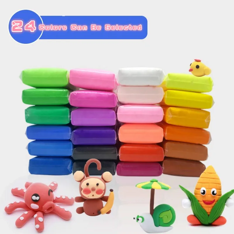 12/24/36 шт./лот Slime безопасный нетоксичный ковкого Пластилин Playdough Полимерная глина мягкая глина воздуха инструмент для литья Fimo игровое тесто сушки полимер - Цвет: 24 pieces