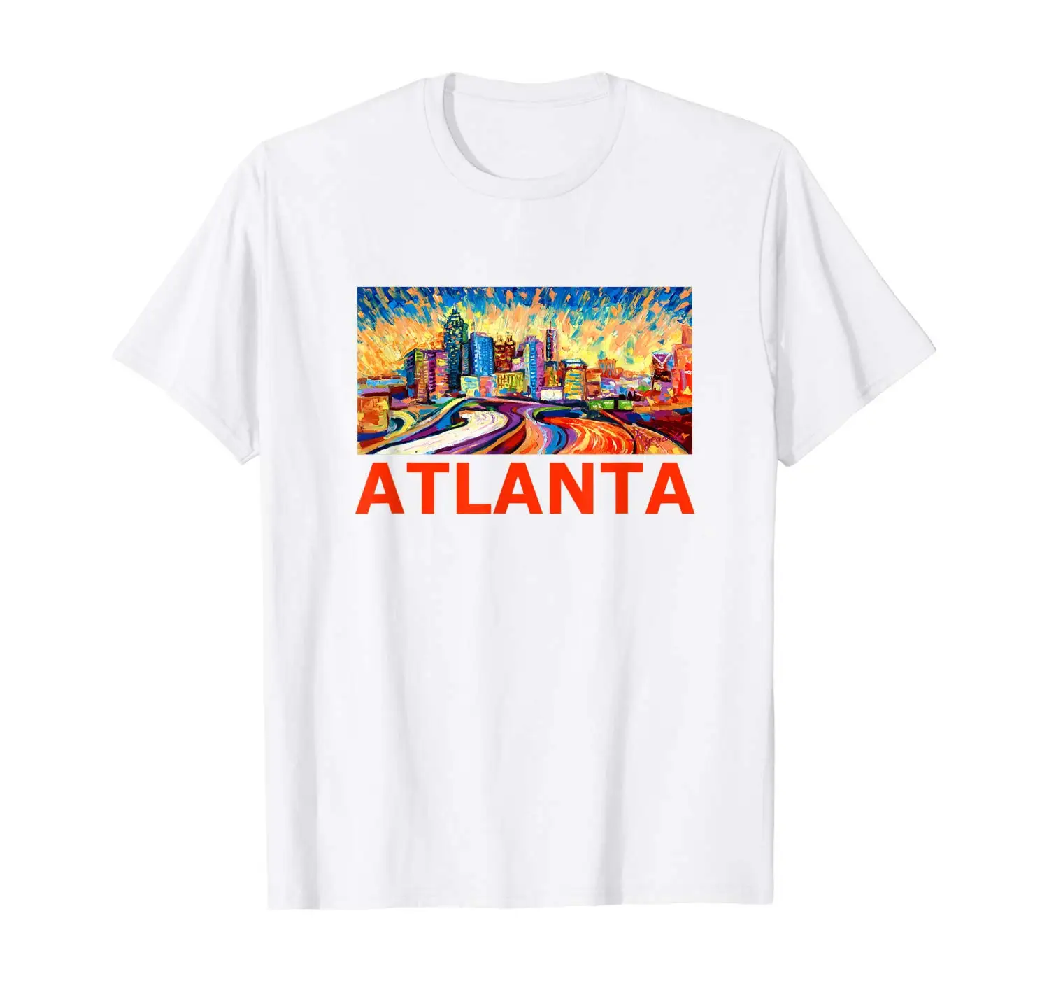 Atlanta Georgia Skyline Panorama Painting Art T Shirt | Мужская одежда