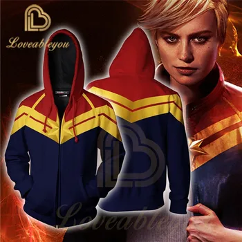 

3D Printed Captain Marvel Carol Danvers Ms Marvel Costumes Hoodies Sweatshirts Tracksuit Casual Zipper Hooded Jacket Clothing