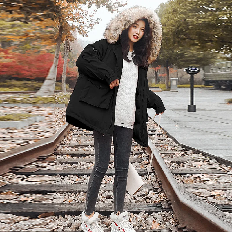 

Winter Workwear Large Fur Collar Hooded Cotton-padded Clothes Women's 2019 New Style Korean-style BF Loose-Fit Versatile down Ja