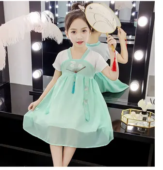 

Girl baby fashion Hanfu girls dress summer dress new costume children super fairy girl Chinese style stitching embroidery