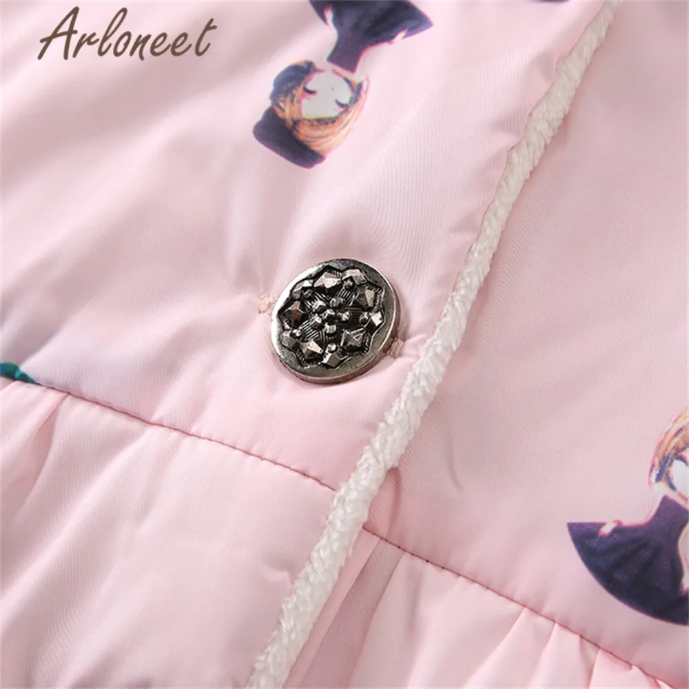 ARLONEET/пальто с героями мультфильмов для маленьких девочек; теплое зимнее плотное пальто; Верхняя одежда с капюшоном на пуговицах и с принтом; хлопковое Детское пальто Одежда для девочек
