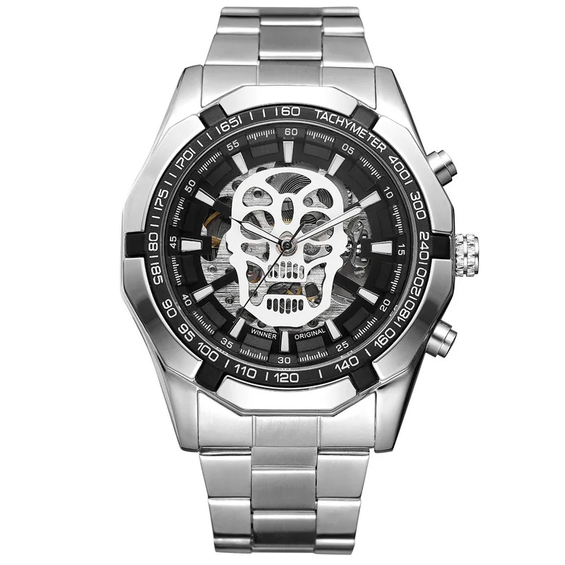 Silver Black Silver Уникальный уход за кожей лица чехол часы в форме черепа автоматические механические мужские часы спортивные мужское в деловом стиле часы - Цвет: Silver Black Silver
