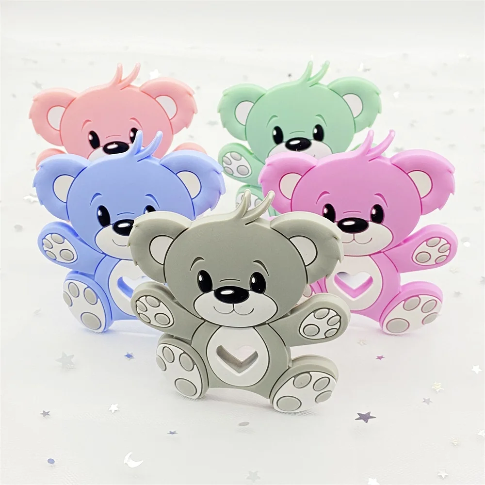 1pcs Bear Silicone Baby Teether rodent Teething Toys Chewable Animal beads Baby Products Nursing Gift DIY pendant necklace 4