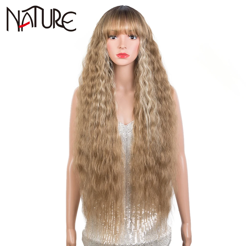 Water Wave Fake Hair Nature Hair Lolita Cosplay Wig Nature Hair 36 Inch Brown Heat Resistant Long Synthetic Wigs For Black Women мужские кроссовки nike air force 1 07 lx next nature brown kelp dc8744 301