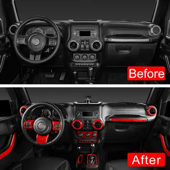 

2011-2017 Interior Parts Cover Trim Accessories Kit Car Red ABS Plastic