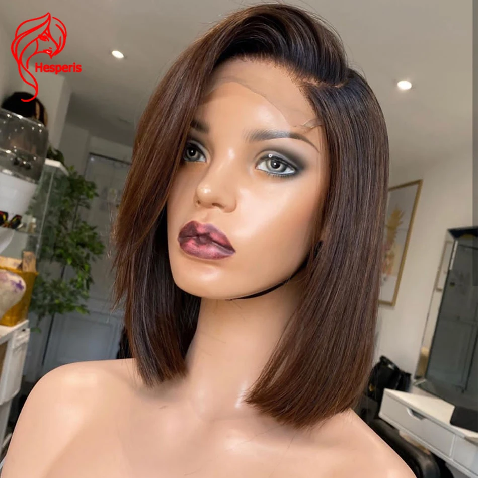 Hesperis Ombre Bob парики на шнуровке 4x4 бразильские волосы Remy короткие человеческие для