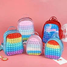 

Rainbow Pu Push Backpack Bubble Kids Stress Relief Toys Children Bookbag Sensory Press Fidget School Bag Backpack For Boys Girls