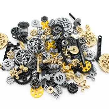 Moc Technology Wheel Gear Parts Set Bulk DIY Building Blocks Bricks Accessories Combination Mechanical with Cross Alxe Science 1