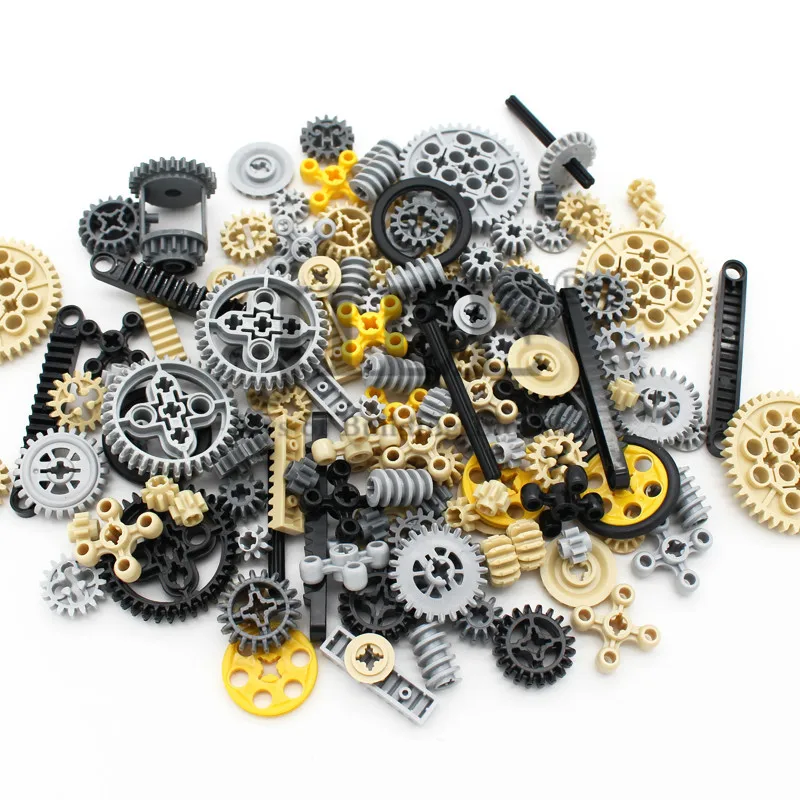 Moc Technology Wheel Gear Parts Set Bulk DIY Building Blocks Bricks Accessories Combination Mechanical with Cross Alxe Science